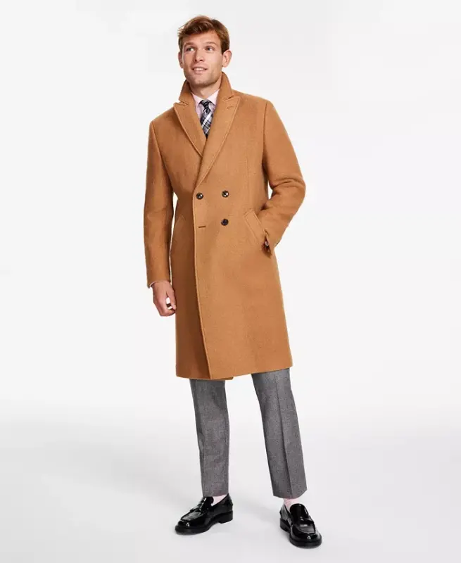 Мужское современное двубортное пальто прямого кроя - TOMMY HILFIGER