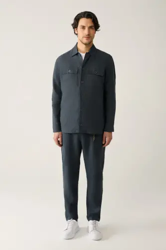 Мужской антрацитовый льняной пиджак с классическим воротником, 100% лен, комфортная посадка A41y2087 - 5