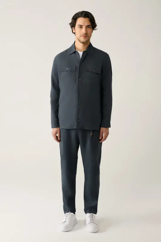 Мужской антрацитовый льняной пиджак с классическим воротником, 100% лен, комфортная посадка A41y2087 - 5