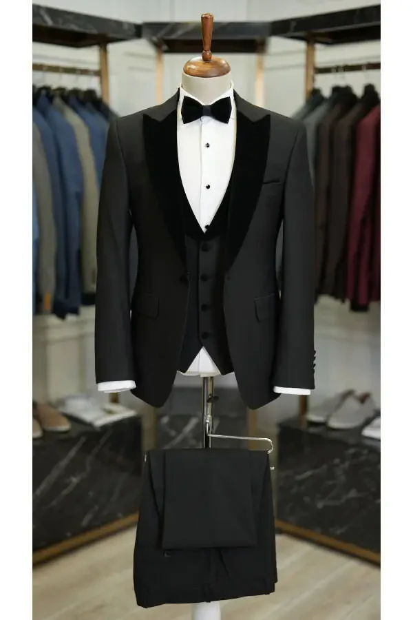 Мужской бархатный смокинг для жениха с воротником-шалью итальянского стиля Slim Fit пиджак жилет брюки галстук-бабочка - 6