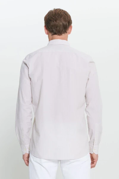 Мужской Бело-Бежевый Slim Fit Узкий Крой Застежка На Пуговицах Воротник %1 - 6