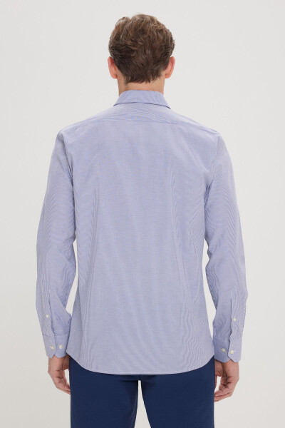 Мужской Бело-Синий Slim Fit Узкий Крой Воротник на Пуговицах Ч - 5