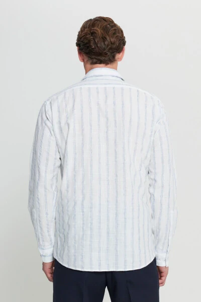 Мужской Бело-Синий Хлопковый Льняной Comfort Fit Рах - 7