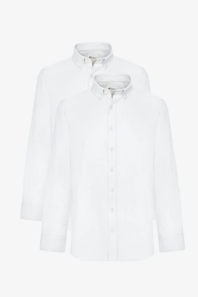 Мужской белый комплект из 2 хлопковых оксфордских рубашек, не требующих глажки - AC&CO / ALTINYILDIZ CLASSICS