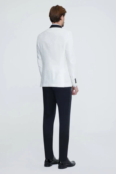 Мужской белый костюм для жениха Slim Fit с воротником-шалью и рисунком - 11