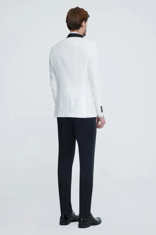 Мужской белый костюм для жениха Slim Fit с воротником-шалью и рисунком - 5