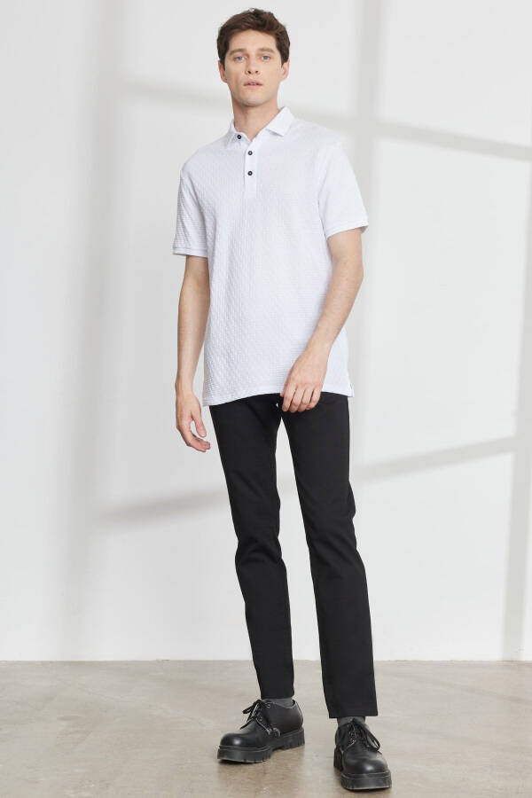 Мужской Белый Slim Fit Узкий Крой Велосипедный Вырез Жаккард - 2