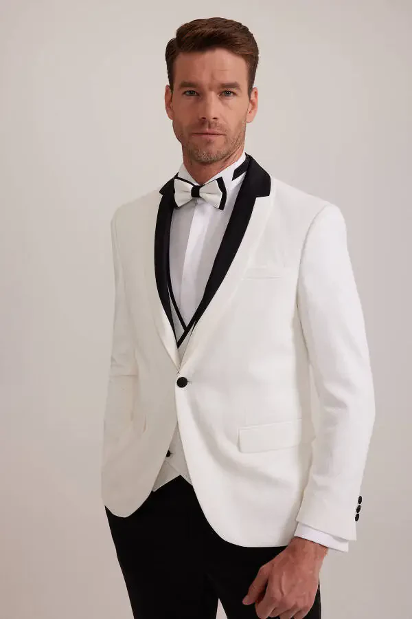 Мужской белый смокинг с отложным воротником Slim Fit - 12