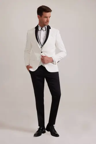 Мужской белый смокинг с отложным воротником Slim Fit - 2