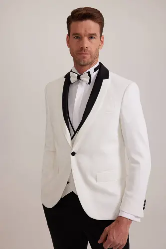Мужской белый смокинг с отложным воротником Slim Fit - 4