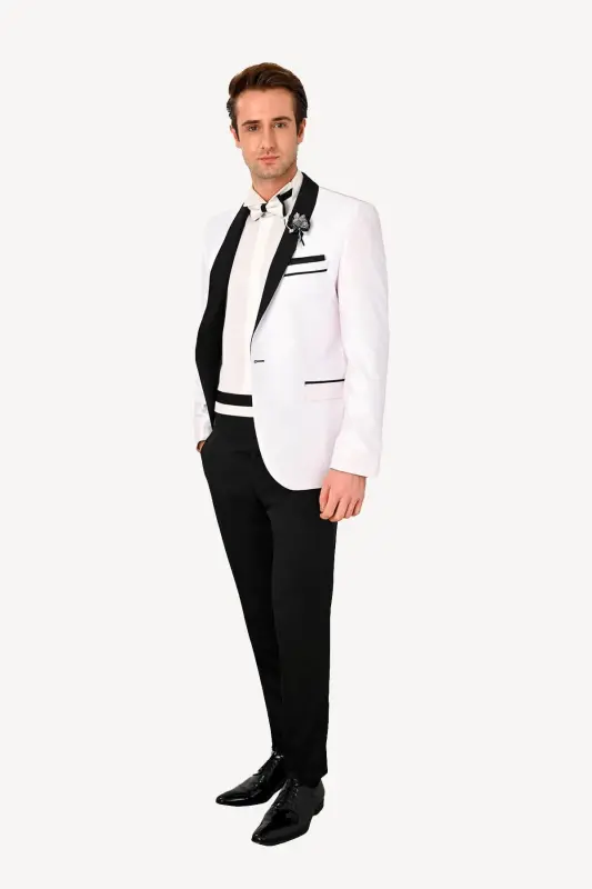 Мужской белый смокинг с шалевым воротником Slim Fit - YSF