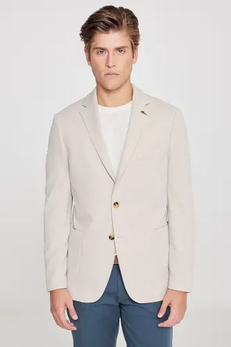 Мужской бежевый пиджак с однобортным воротником в стиле casual, slim fit, узкого кроя - 6