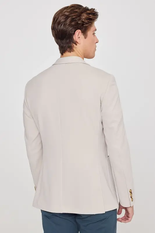 Мужской бежевый пиджак с однобортным воротником в стиле casual, slim fit, узкого кроя - 9