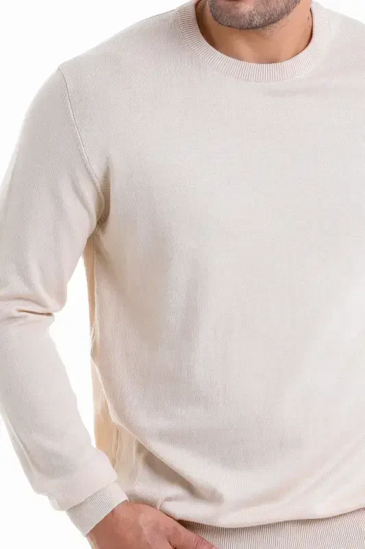 Мужской бежевый прямой крой однотонный 100% хлопок круглый вырез - 5