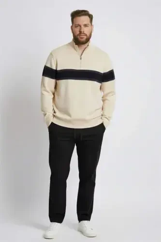 Мужской бежевый стандартный крой, обычная посадка, водолазка на молнии, полосатый трикотажный свитер - песок - 2