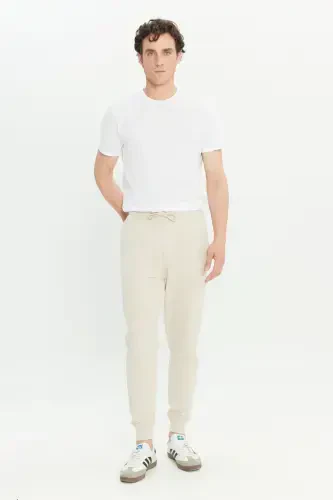 Мужской Бежевый Стандартный Крой Прямой 2 Нитки С Карманами Удобные Переработанные Хлопковые Джоггеры-Бежевый - 3