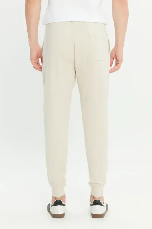 Мужской Бежевый Стандартный Крой Прямой 2 Нитки С Карманами Удобные Переработанные Хлопковые Джоггеры-Бежевый - 5