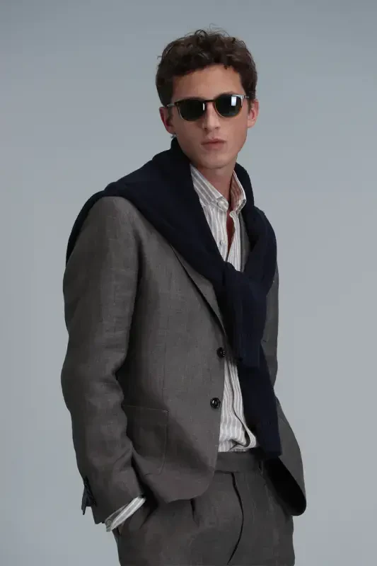 Мужской блейзер Petro Sport Slim Fit коричневый - LUFIAN