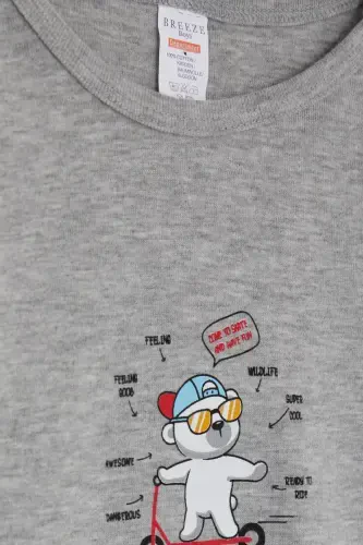 Мужской боди с кнопками, с принтом медвежонка в очках, для мальчиков 9 мес.-3 года, темно-серый меланж - 3