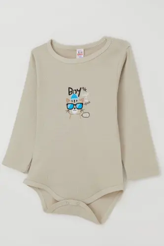 Мужской боди-слип с кнопками, принт с котенком в очках, 9 месяцев-3 года, камень-камень - 3