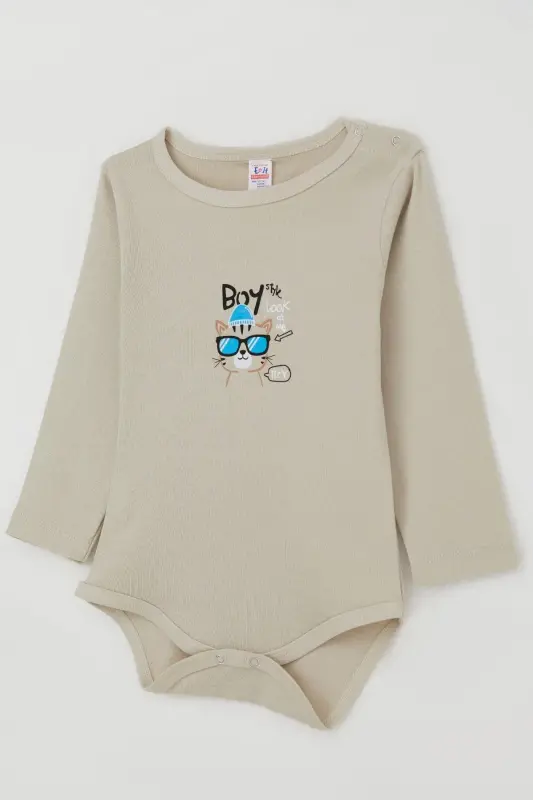 Мужской боди-слип с кнопками, принт с котенком в очках, 9 месяцев-3 года, камень-камень - 3