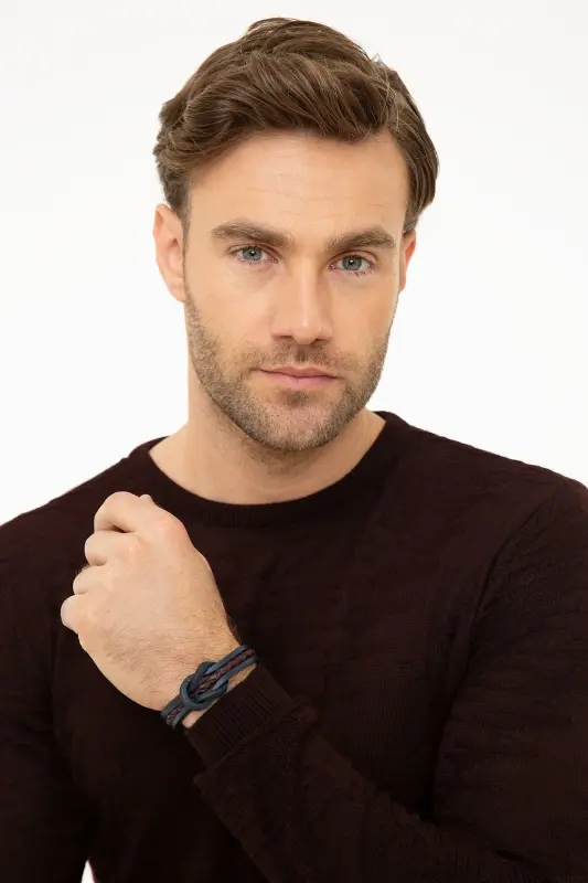 Мужской бордовый облегающий трикотажный свитер G021GL0TK.000.867143-Bordo - PIERRE CARDIN