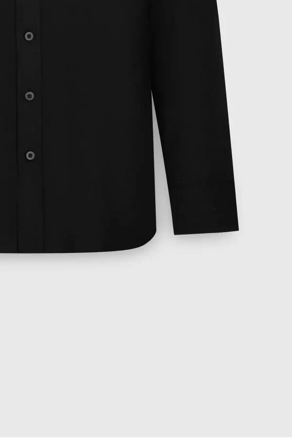 Мужской Черный Comfort Fit Свободный Крой 100% Лен Пуговица - 8