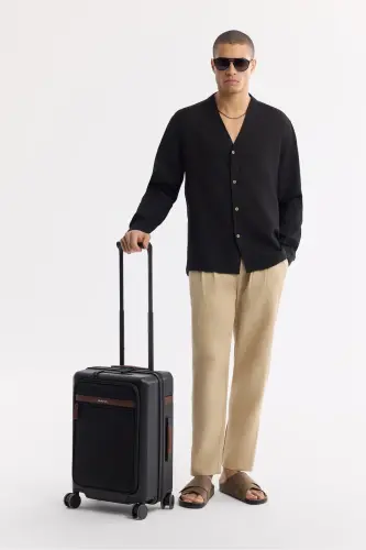Мужской черный Comfort Fit V-образный вырез 100% лен длинный рукав - 8
