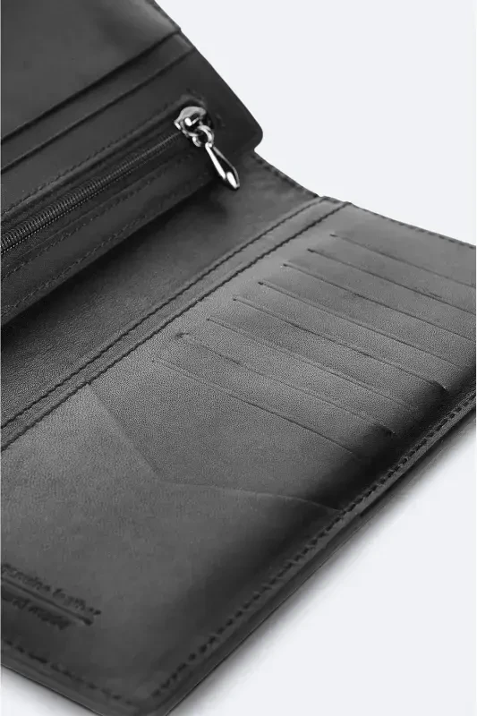 Мужской черный кожаный кошелек B009561 - 5