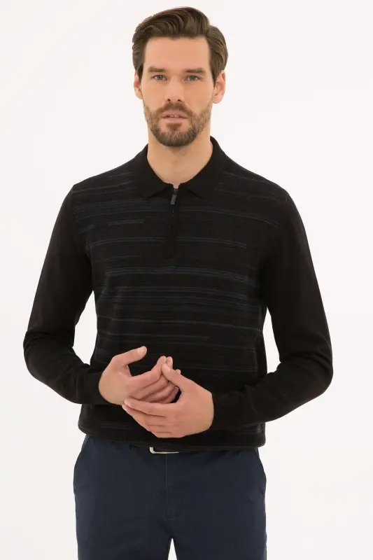 Мужской Черный Slim Fit Водолазка Трикотажный Свитер G021SZ0TK.000.1156711-VR046 - 1