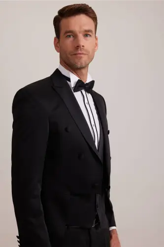 Мужской черный смокинг Slim Fit Frag с ласточкиным воротником - 6