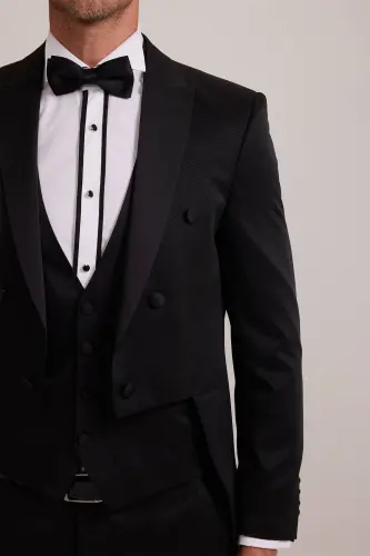 Мужской черный смокинг Slim Fit Frag с ласточкиным воротником - 7