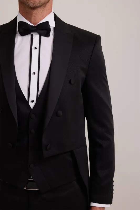 Мужской черный смокинг Slim Fit Frag с ласточкиным воротником - 7