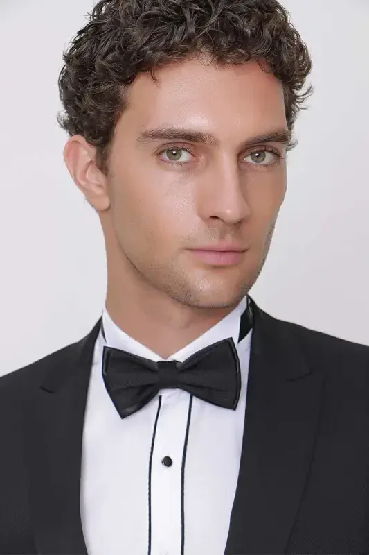 Мужской Черный Тайга Бабочка Кушак Ceromonia Жених-Черный - 6