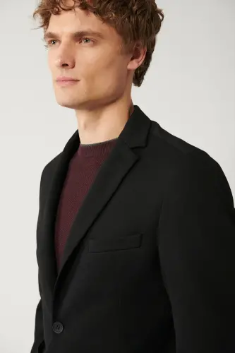 Мужской черный трикотажный пиджак Slim Fit - AVVA (1)