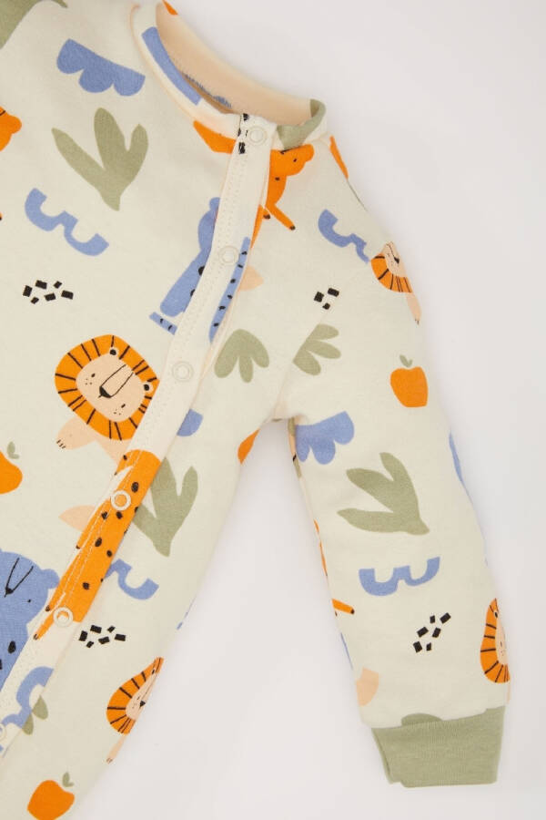 Мужской Детский Новорожденный Сафари Принт Длинный Рукав Комбинезон на Кнопках Песочный - 2