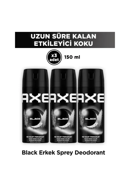 Мужской Дезодорант & Боди Спрей Black 48 Часов Впечатляющий Аромат Спрей для Тела 150 мл X3 Штуки - AXE
