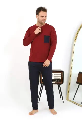 Мужской длинный рукав хлопковая бордовая пижама Angelino 6861 - 5