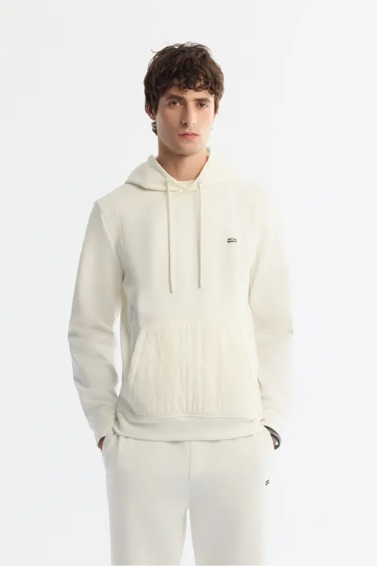 Мужской экрю худи с принтом и эластаном A4 - AVVA