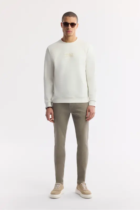 Мужской Экру Свитшот С Круглым Вырезом И Принтом Bi-Stretch Interlock Regular Fit A51Y1204 - Экру - 5