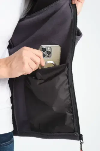 Мужской флисовый свитшот Softshell на молнии с отделкой, 3 кармана, водо- и ветронепроницаемая грудь - дымчатый - 3