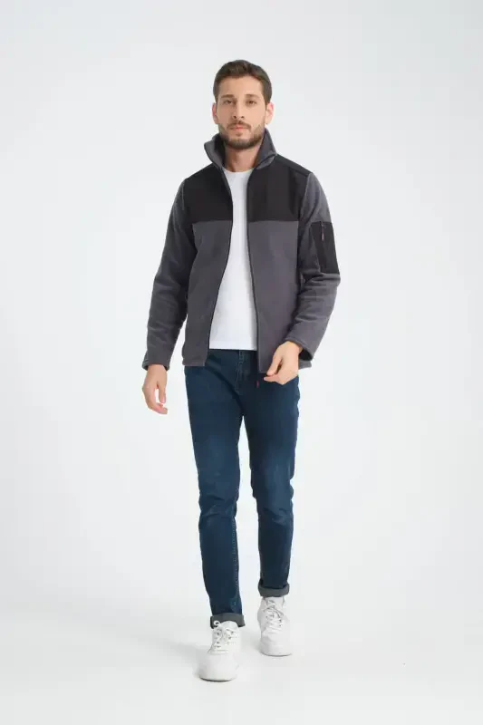 Мужской флисовый свитшот Softshell на молнии с отделкой, 3 кармана, водо- и ветронепроницаемая грудь - дымчатый - 5