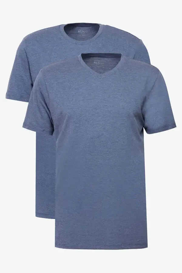 Мужской INDIGO MELANJ-INDIGO MELANJ Комплект из 2 Slim Fit Узкая хлопковая футболка - 1