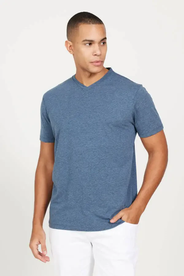 Мужской INDIGO MELANJ-INDIGO MELANJ Комплект из 2 Slim Fit Узкая хлопковая футболка - 3