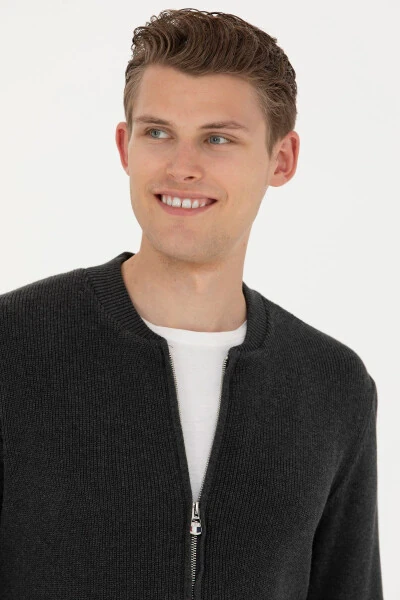 Мужской кардиган из трикотажа Basic Anthracite Mélange 50277107-VR081 - 2