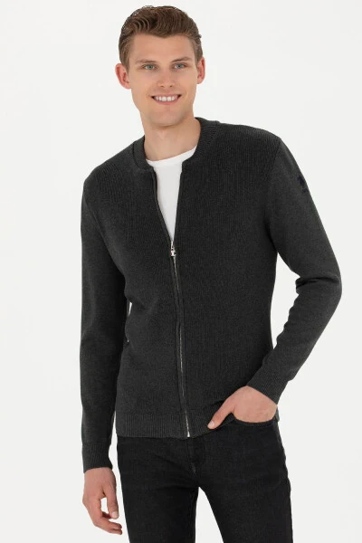 Мужской кардиган из трикотажа Basic Anthracite Mélange 50277107-VR081 - 3