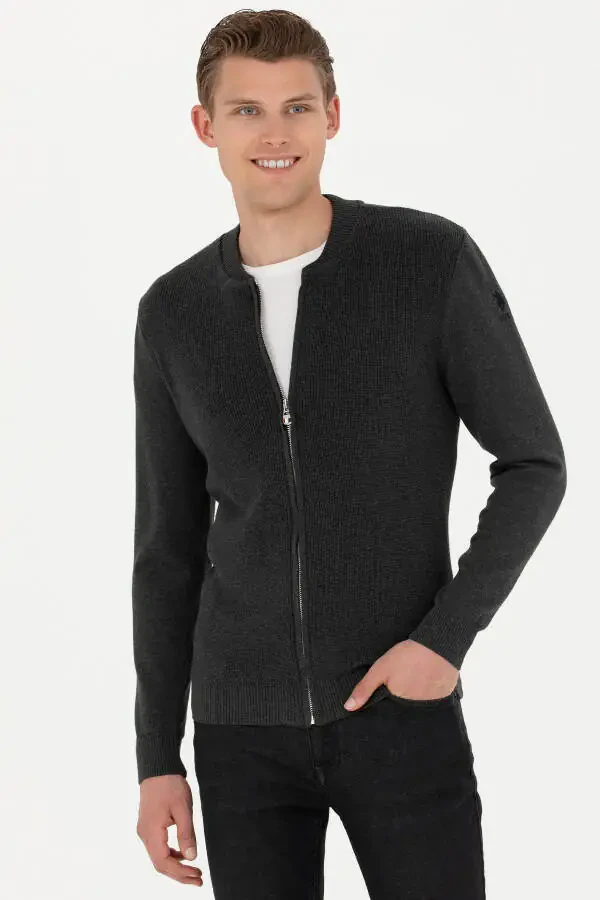 Мужской кардиган из трикотажа Basic Anthracite Mélange 50277107-VR081 - 3