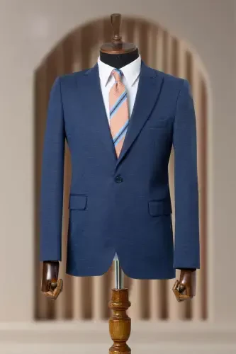 Мужской классический блейзер Slim Fit в итальянском стиле, темно-синий текстурированный на подкладке - темно-синий текстурированный - MODAZONE (1)