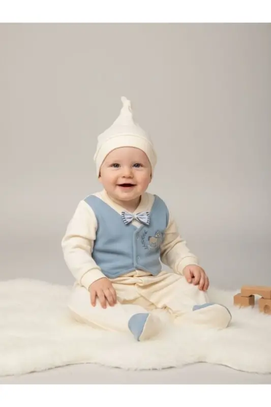 Мужской комбинезон с жилетом, бабочкой и пинетками для малыша - ZEKIDS