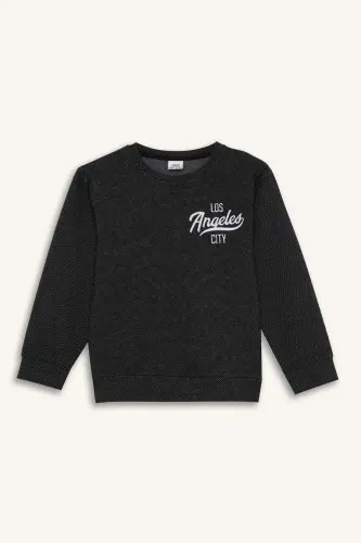 Мужской комплект из 2 предметов: свитшот с принтом и спортивные штаны на резинке - черный - 7